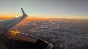 sunset looking out a plane window