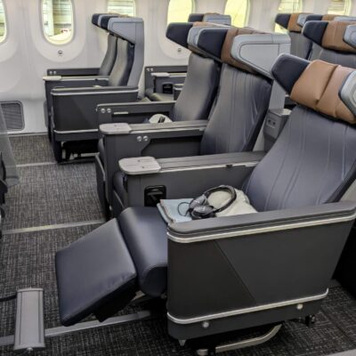 Premium economy seats on a plane
