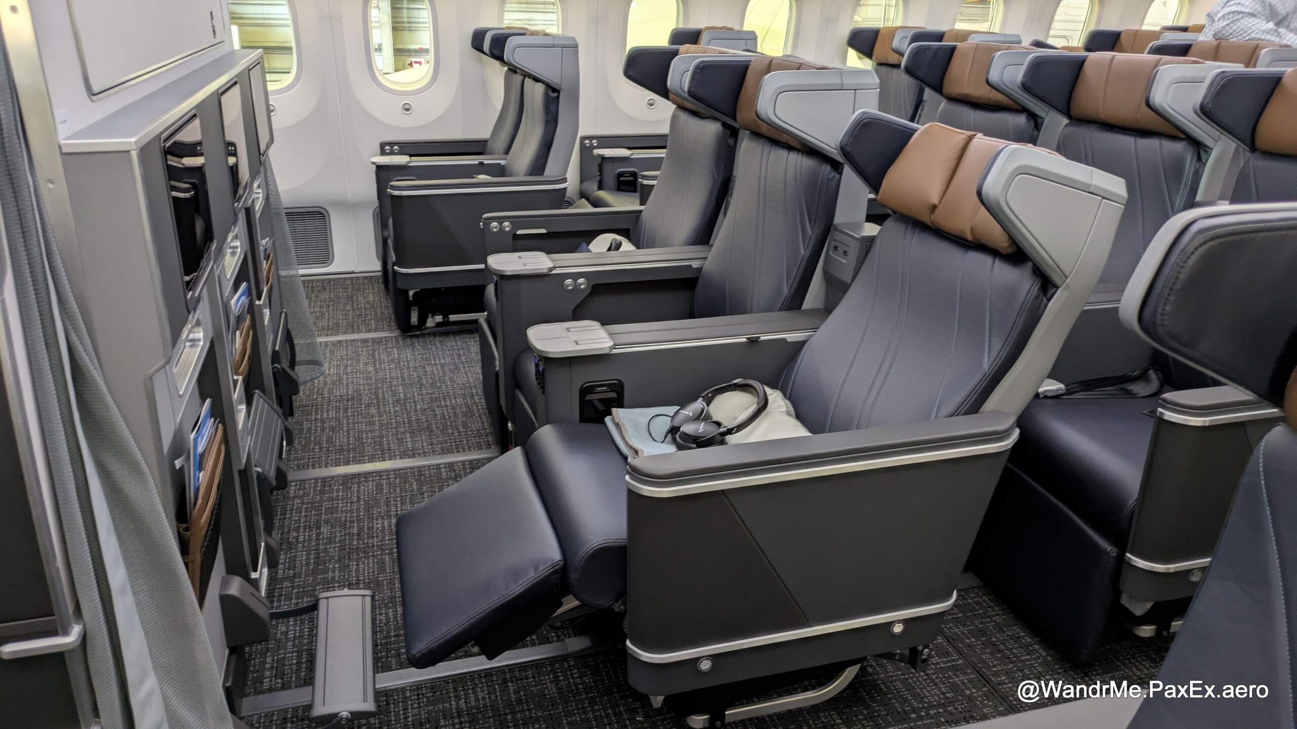 Premium economy seats on a plane