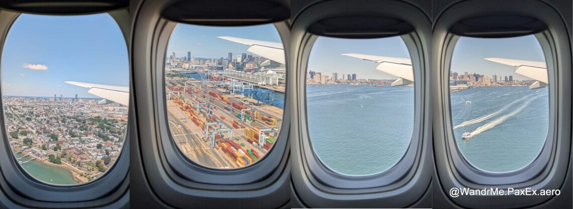 four window views from a plane