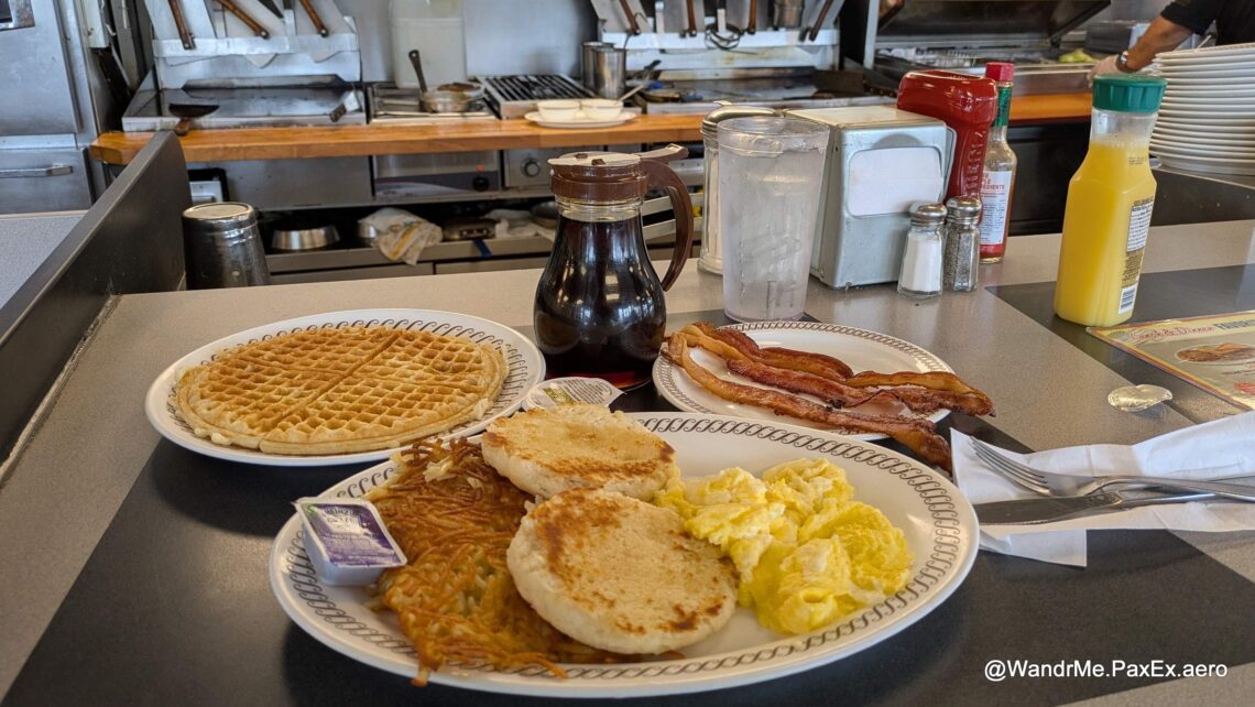 Breakfast spread at a Waffle House